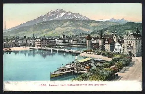 AK Luzern, Blick vom Schweizerhof, Dampfer