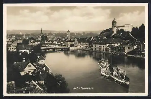 AK Schaffhausen, Ortsansicht mit Dampfer