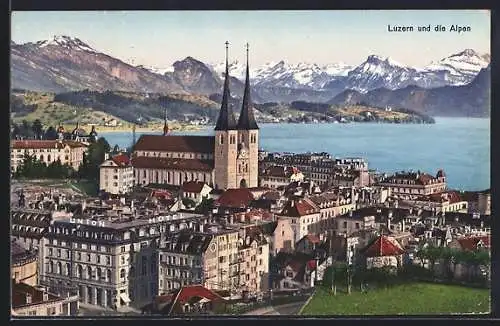 AK Luzern, Ansicht mit den Alpen