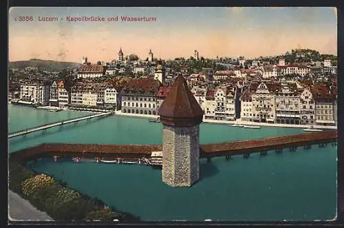 AK Luzern, Kapellbrücke und Wasserturm