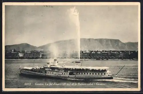 AK Genève, Le Jet d`eau et le Beteau-salon Genève