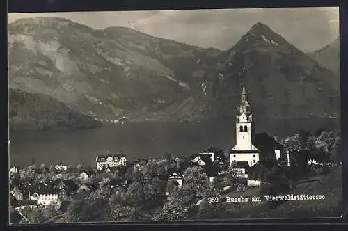 AK Buochs am Vierwaldstättersee, Totalansicht mit den Bergen