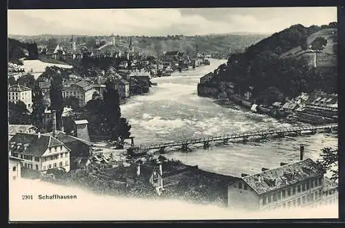 AK Schaffhausen, Ansicht mit Fluss und Brücke