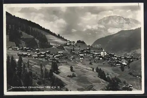 AK Tschiertschen /Graubünden, Ortsansicht aus der Vogelschau