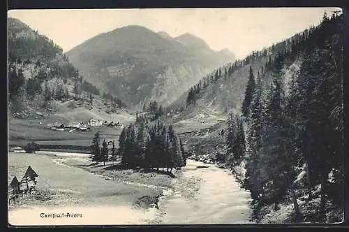 AK Campsut-Avers, Landschaft mit Fluss und Bergen