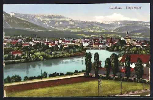 AK Solothurn, Totalansicht mit Fluss und Bergen