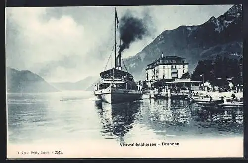 AK Brunnen /Vierwaldstättersee, Hotel Waldstätterhof, Dampfer auf dem See