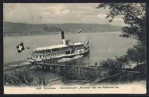 AK Salondampfer Helvetia auf dem Zürichsee bei der Halbinsel Au