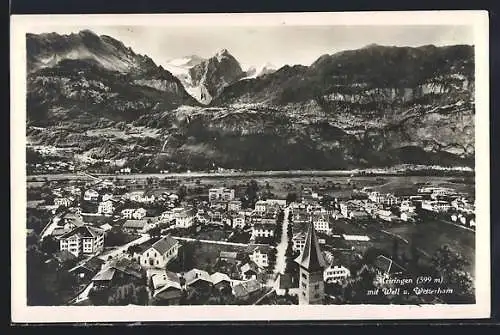 AK Meiringen, Ortsansicht gegen Well und Wetterhorn