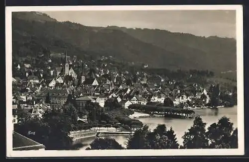 AK Zug, Stadtansicht mit Uferpartie