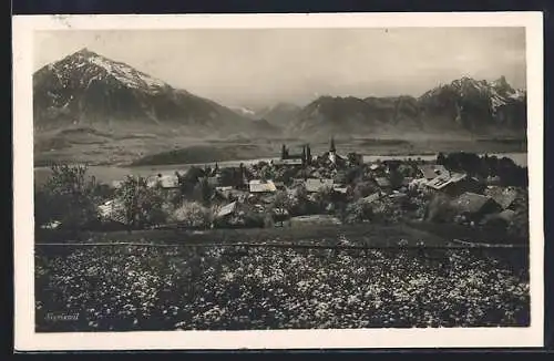 AK Sigriswil, Ortsansicht mit Bergpanorama