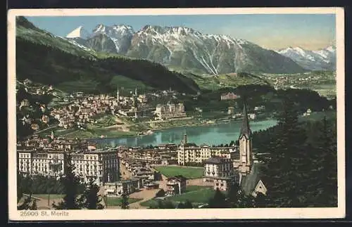 AK St. Moritz, Totalansicht aus der Vogelschau