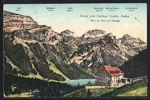 AK Grabs, Kurhaus Voralp mit Blick auf See und Gebirge