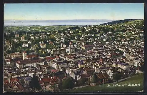 AK St. Gallen, Stadtpanorama mit Bodensee