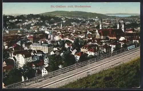 AK St. Gallen, Totalansicht mit Bodensee im Hintergrund