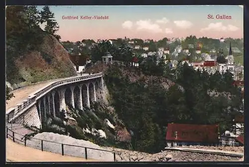 AK St. Gallen, Teilansicht mit Gottfried Keller-Viadukt