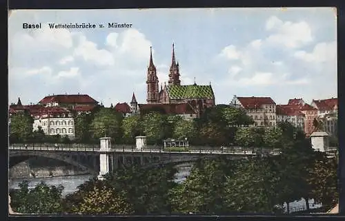 AK Basel, Wettsteinbrücke und Münster