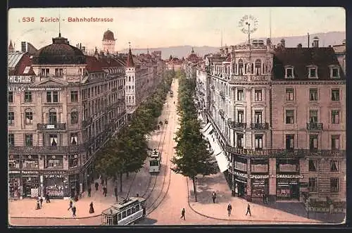 AK Zürich, Strassenbahnen in der Bahnhofstrasse