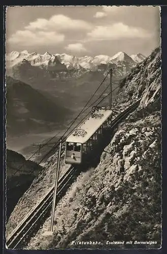 AK Pilatusbahn, Bahn an der Eselwand mit den Berneralpen