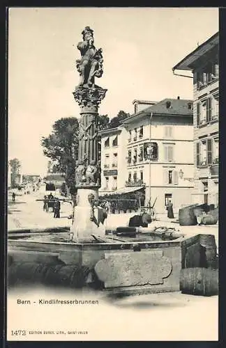 AK Bern, Kindlifresserbrunnen mit Restaurant Schäfer