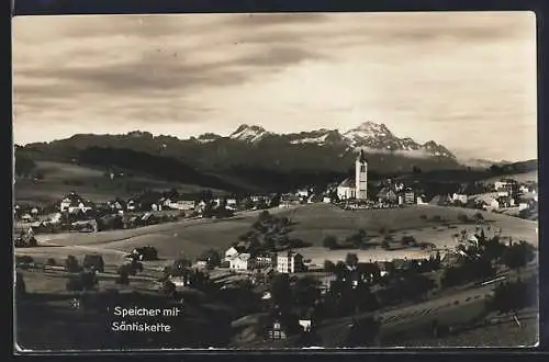 AK Speicher, Ortsansicht mit Blick auf die Säntiskette