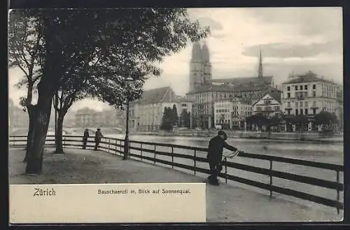 AK Zürich, Bauschaenzli mit Blick auf Sonnenquai