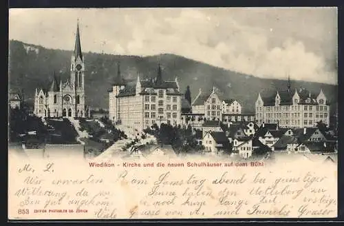 AK Zürich-Wiedikon, Kirche & neue Schulhäuser auf dem Bühl