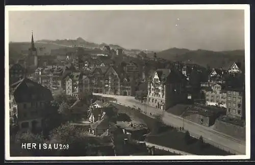 AK Herisau, Strassenpartie mit Kirche