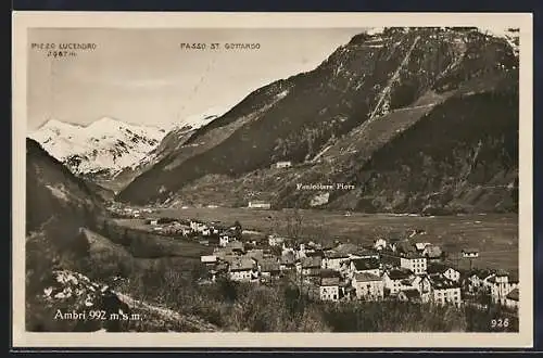 AK Ambri, Ansicht mit Passo St. Gottardo und Pizzo Lucendro