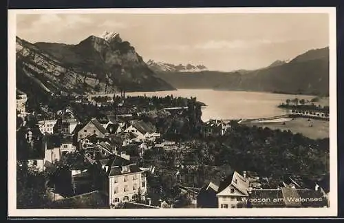 AK Weesen am Walensee, Ansicht mit See und Bergen