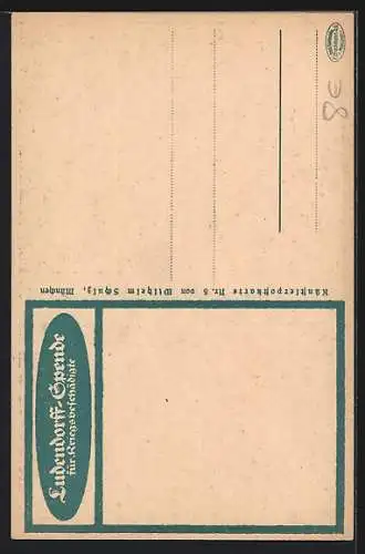 AK Ludendorffspende für Kriegsbeschädigte, Urne und Pflug auf dem Acker