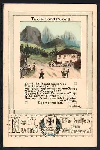 Künstler-AK Bozen, Tiroler Landsturm, O mei ob i`s mal wiederseh..., Otto König, Eisernes Kreuz