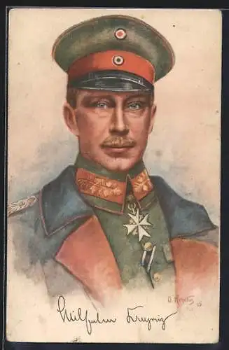 Künstler-AK Kronprinz Wilhelm von Preussen mit Uniform im Porträt