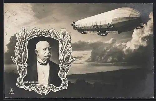 AK Portrait Graf Zeppelin mit seinem Luftschiff