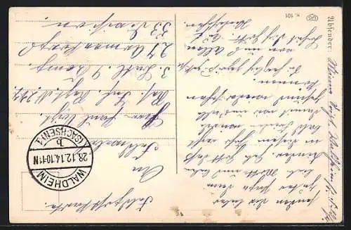 AK Neujahrsgrüsse, Kranz mit Fahnen