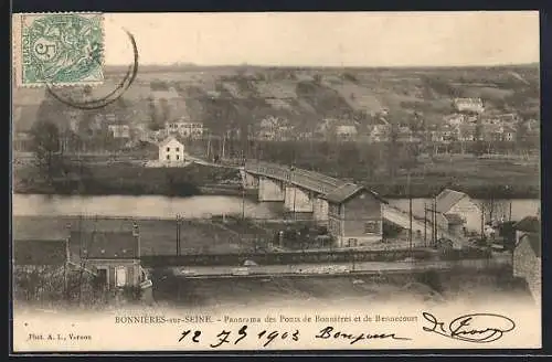 AK Bonniéres-sur-Seine, Panorama des Ponts de Bonniéres et de Bennecourt