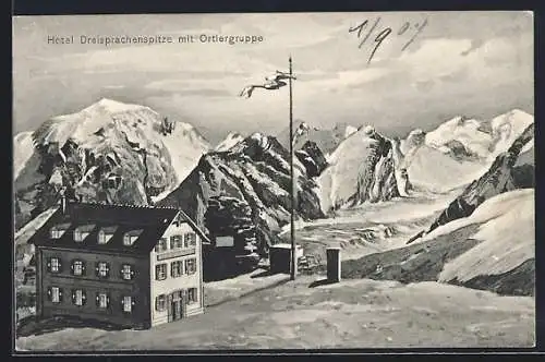 AK Dreisprachenspitze, Hotel mit Ortlergruppe