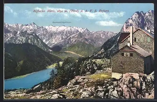 AK Erfurter Hütte mit Blick auf das Karwendelgebirge