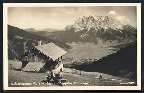 AK Wolfratshausener Hütte mit Blick auf die Zugspitze