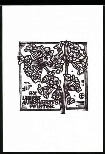 Exlibris Marguerite Pfister, blühende Blumen