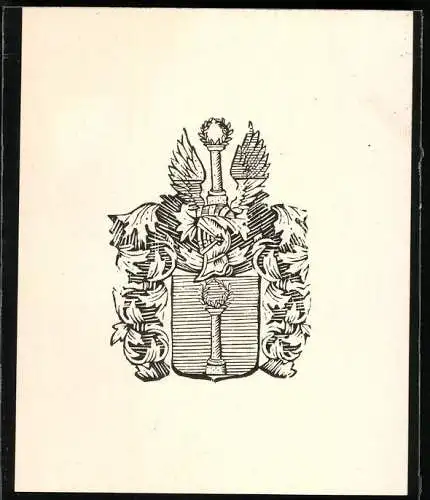 Exlibris Blanko, Wappen mit Ritterhelm, Säule & Ehrenkranz