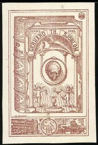 Exlibris Gerhard Th. Sjöblom, Buch-Einband, Putten mit Öllampe