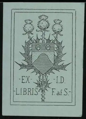 Exlibris I.D. F. af S., Wappen & blühende Distel