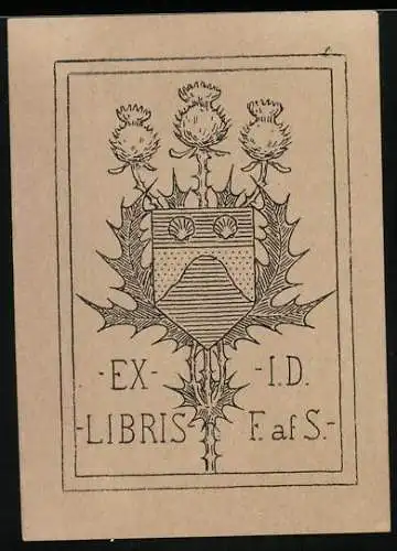 Exlibris I.D. F. af S., Wappen & blühende Distel