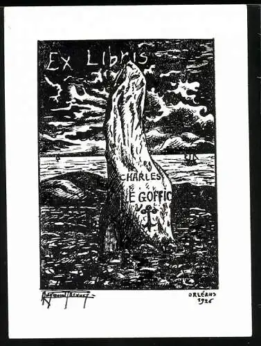 Exlibris Charles Le Goffic, Felsformation an der Küste