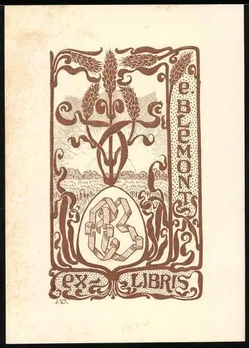 Exlibris E. Blemont, Getreidefeld, Ornamente & Getreideähren