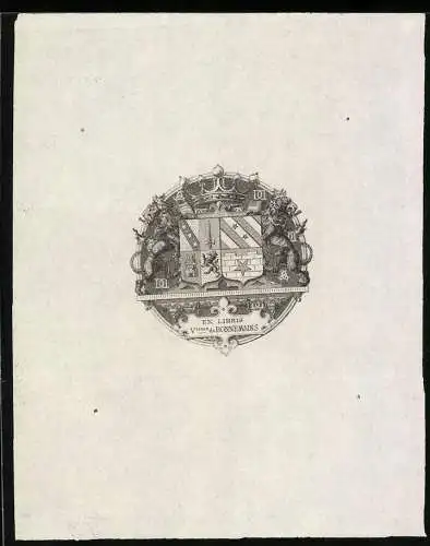 Exlibris Vtesse de Bonnemains, Wappen mit Krone von Löwen flankiert