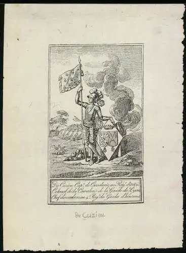 Exlibris De Cuzieu, Ritter nebst Geschütz, 4. Garde-Regiment Kapitän der Kavallerie