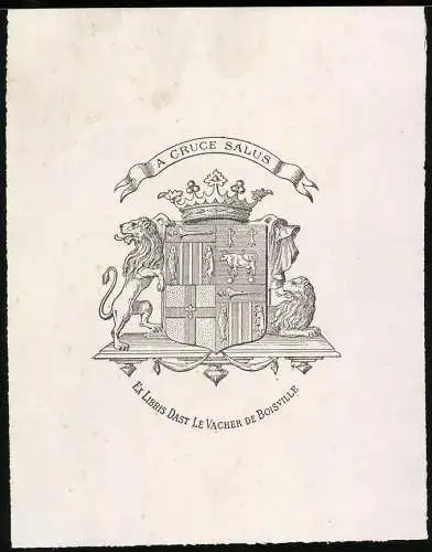 Exlibris Dast Le Vacher De Boisville, Wappen mit Krone & Löwen