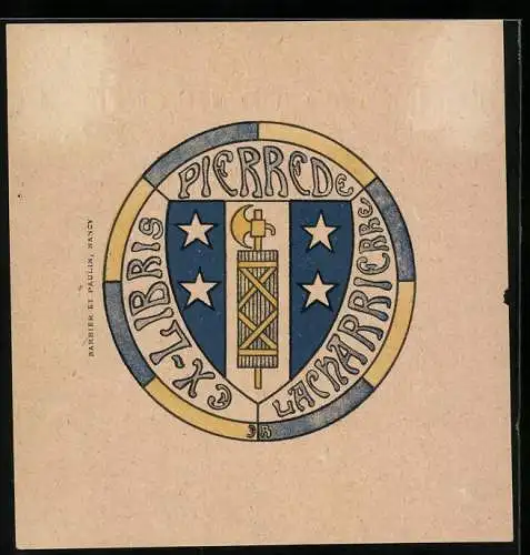 Exlibris Pierre De Lacharrierre, Wappen mit Schild und Hellebarde